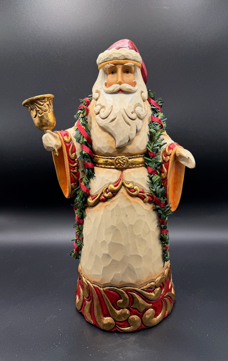 Ringing In The Season. Ivory And Gold Santa With Bell