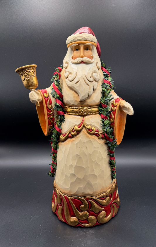 Ringing In The Season. Ivory And Gold Santa With Bell