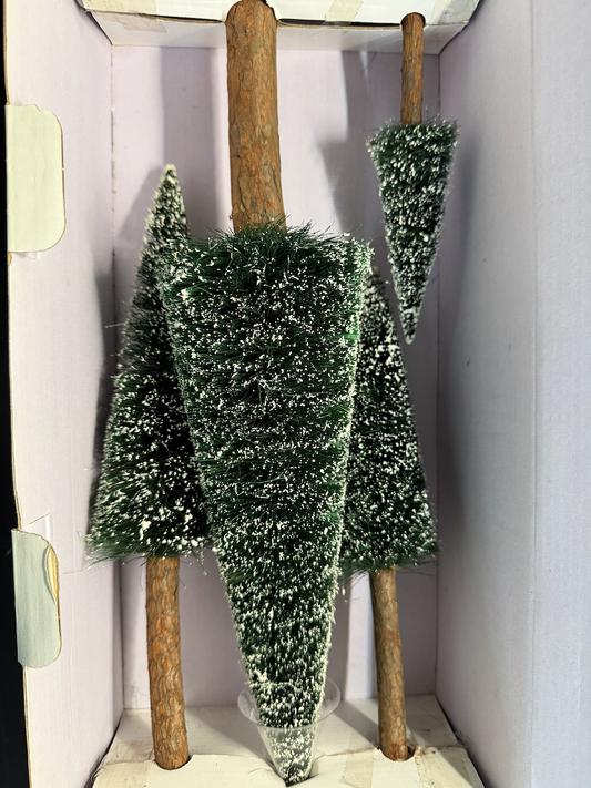 Frosted Fir Trees With Real Wood Trunks Set Of 4