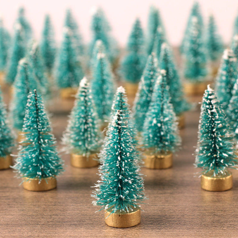 1" Miniature Frosted Green Bottle Brush Trees (12 ct)